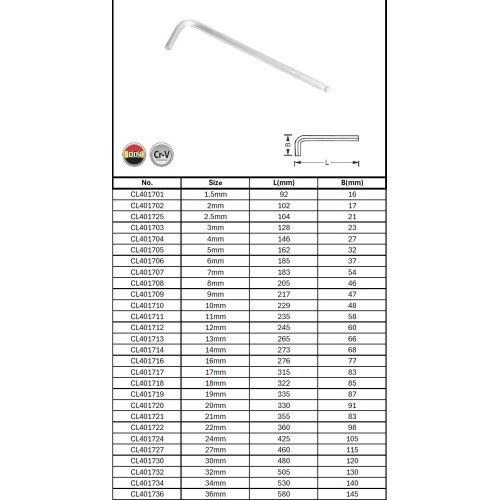 L-tipo šešiakampis raktas, apvalia galvute - 2.5mm