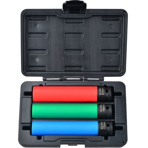 1/2" Dr. Deep impact wheel nut socket set 3pcs L150mm