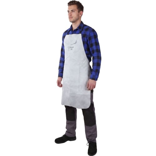 Welding apron, white, leather