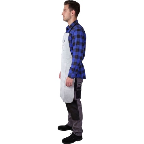 Welding apron, white, leather
