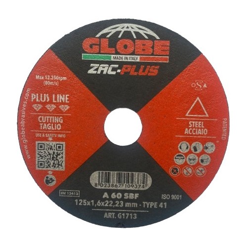 Pjovimo diskas Globe 125x22.2, juodam metalui - 1.6mm