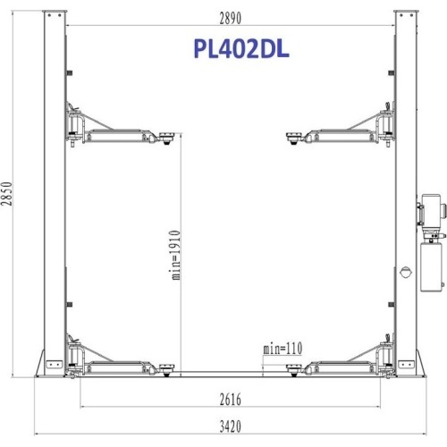 Two post hydraulic lift (with extended arms), 4.0t - 4.0t, 380V