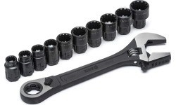 Regul. graduot. raktas su terkšle ir galvutėmis rinkinys 11vnt. (10-19mm)