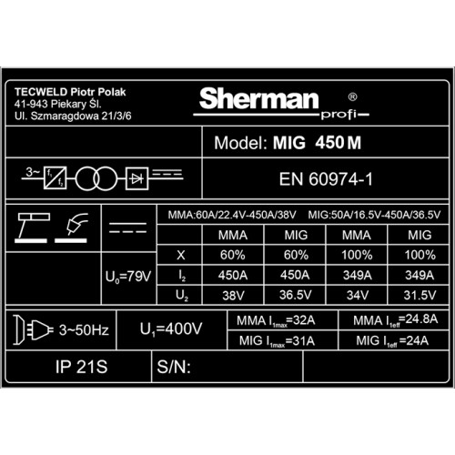 Inverter welder Sherman MIG 450M/4R