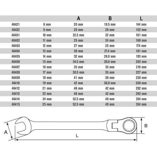Flex head gear wrench - 16mm