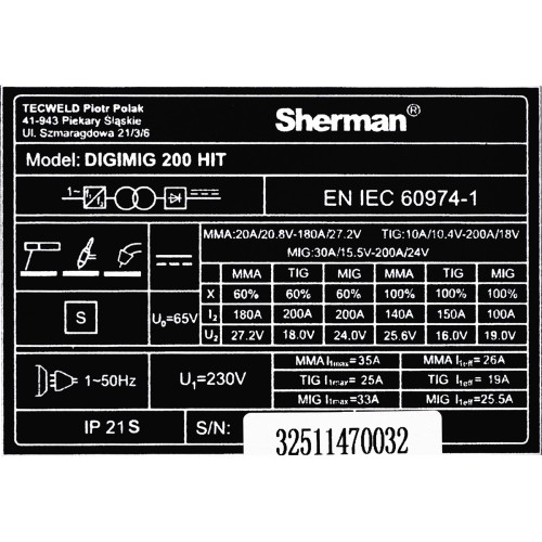 Sinerginis suvirinimo aparatas Sherman DIGIMIG 200 HIT