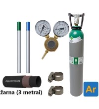 TIG suvirinimo priedų kompl.: užpildytas 8 l Argono balionas, reduktorius Ar/Co2, dujų žarna, volframiniai elektrodai, sąva