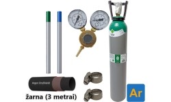 TIG suvirinimo priedų kompl.: užpildytas 8 l Argono balionas, reduktorius Ar/Co2, dujų žarna, volframiniai elektrodai, sąva