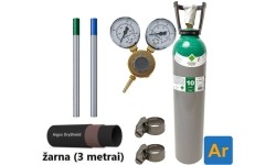 TIG suvirinimo priedų kompl.: užpildytas 10 l Argono balionas, reduktorius Ar/Co2, dujų žarna, volframiniai elektrodai, sąv