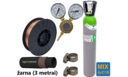 MIG/MAG suvirinimo priedų kompl.: užpildytas 10 l ArC18 (MIX) balionas, reduktorius Ar/Co2, dujų žarna, volframiniai elektro