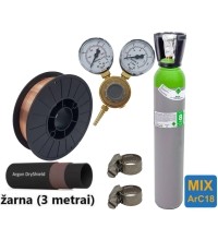 MIG/MAG suvirinimo priedų kompl.: užpildytas 8 l ArC18 (MIX) balionas, reduktorius Ar/Co2, dujų žarna, viela, sąvaržos