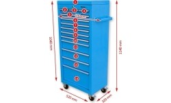 Tool trolley No 7 14 drawers, blue