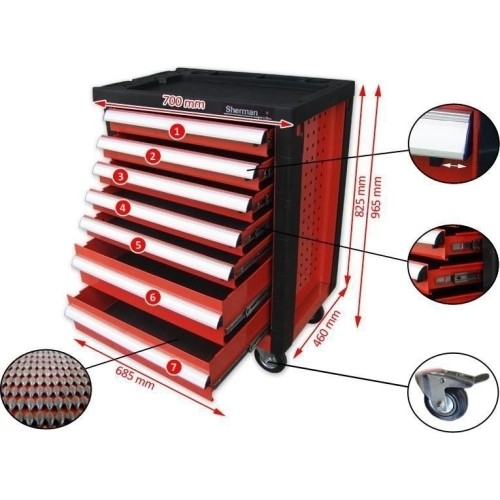 Tool trolley No.6, 7 drawers, red