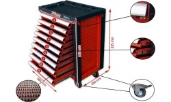 Tool trolley 9 drawers, red