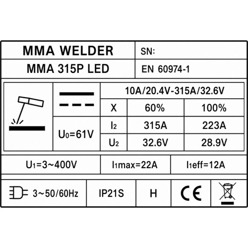 Inverter welding machine FORBY® MMA 315P LED (315A - 60%) (three-phase 400V)