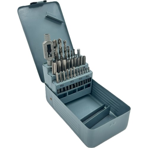 Taps and drills set with tin and titan coat 29pcs, M35 HSSE