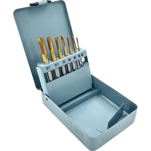 Taps set M3-M12 with tin coat 7pcs, HSS M35 HSS4341