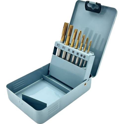 Taps set M3-M12 with tin coat 7pcs, HSS M35 HSS4341