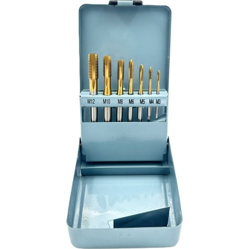 Taps set M3-M12 with tin coat 7pcs, HSS M35 HSS4341