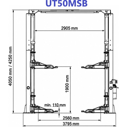 Two post clear floor type lift with single side lock release(asymetric columns) 5t, 380V