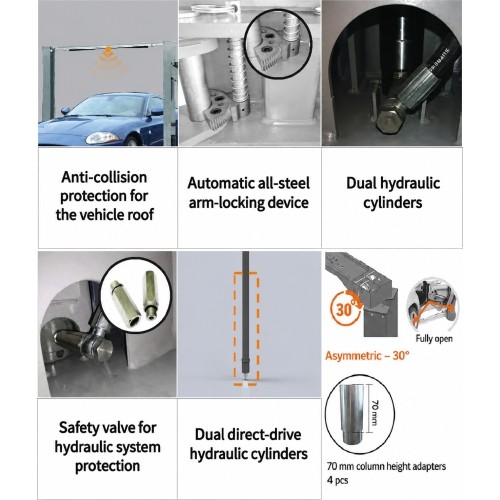 Two post clear floor type lift with single side lock release(asymetric columns) 5t, 380V
