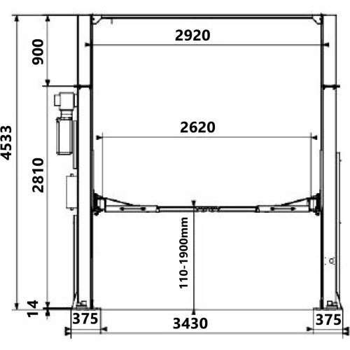 Two post lift with electromagnetic release 4.0t, 380V H4533mm