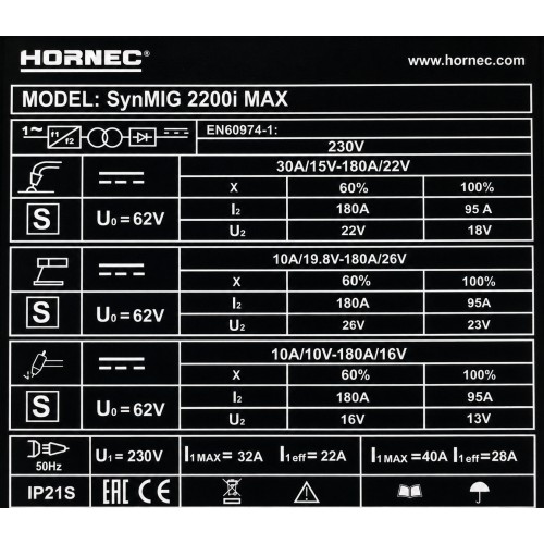 Suvirinimo aparatas HORNEC® smart SynMIG 2200i MAX (sinerginis suvirinimas iki 6 mm)