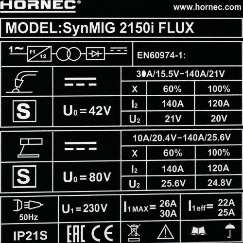 Suvirinimo aparatas HORNEC® smart SynMIG 2150i FLUX (be dujų)