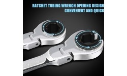 Open combination ratchet spanner with flexible head - 19mm