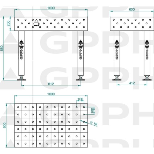 Welding table PRO 15 mm - 3000x1480mm - Φ16 - 50x50mm - On feet