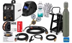 SUPER PASIŪLYMAS! Pusautomačio KOMPLEKTAS FORBY® MIG 210FX LED (sinerginis) + CO2 balionas 8l su priedais