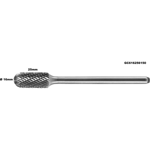 Long carbide rotary burr shape C ball nosed cylinder (WRC) Ø 16mm