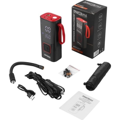 Cordless air compressor, 85 W, 10 bar, with LCD screen and LED flashlight