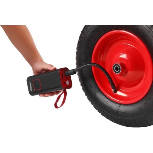 Cordless air compressor, 85 W, 10 bar, with LCD screen and LED flashlight