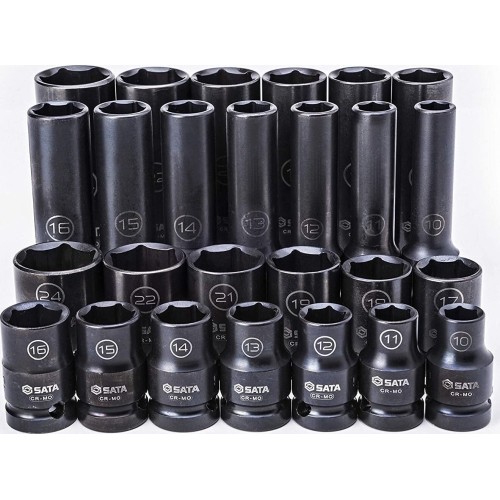1/2" Dr. Thin wall standard & deep impact socket set (10-24mm)(26pcs)