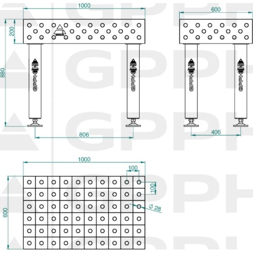 PRO INOX suvirinimo stalas 15 mm - 1200x1000mm - PRO INOX - Φ16 - 50x50mm - Ant ratukų