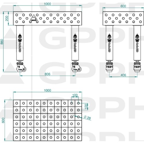 PRO INOX suvirinimo stalas 15 mm - 1500x1000mm - PRO INOX - Φ16 - 50x50mm - Ant ratukų