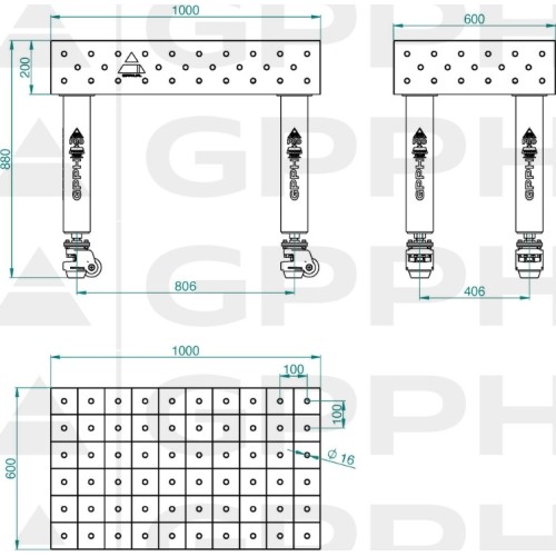 PRO INOX suvirinimo stalas 15 mm - 1200x1000mm - PRO INOX - Φ16 - 50x50mm - Ant kojelių