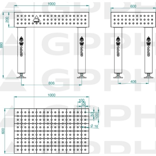 PRO INOX suvirinimo stalas 15 mm - 1500x1000mm - PRO INOX - Φ16 - 50x50mm - Ant kojelių