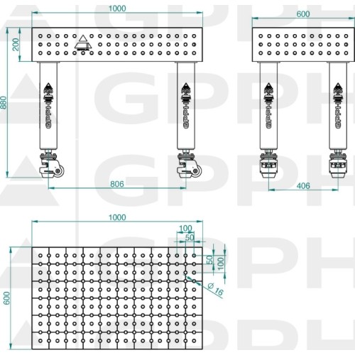 PRO INOX suvirinimo stalas 15 mm - 1500x1000mm - PRO INOX - Φ16 - 50x50mm - Ant kojelių