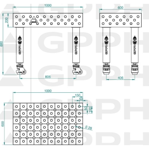 PRO INOX suvirinimo stalas 15 mm - 3000x1480mm - PRO INOX - Φ16 - 50x50mm - Ant kojelių
