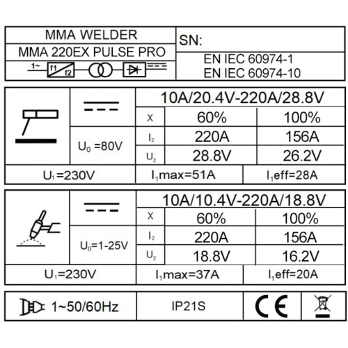 Inverter welding machine FORBY® 220EX PULSE PRO (10A - 220A)