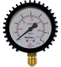 Slėgio matuoklis ⌀ 63 mm, skirtas TURBO argono/CO₂ reduktoriui (MIX) - Darbinis 16 barų - 1/4″RH