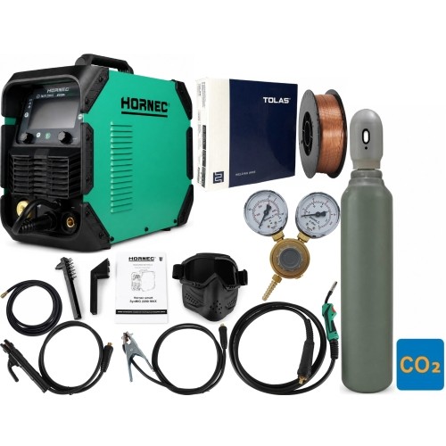 MIG welder kit HORNEC® smart SynMIG 2200i MAX (synergic, welding up to 6 mm) + 5 l CO2 cylinder + accessories