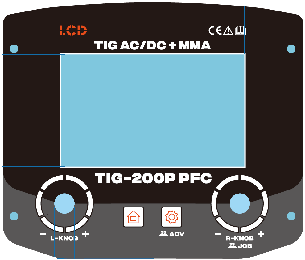 HORNEC MASTER-TIG iQ 200 AC/DC PFC LCD ekranas ir valdymo panelė