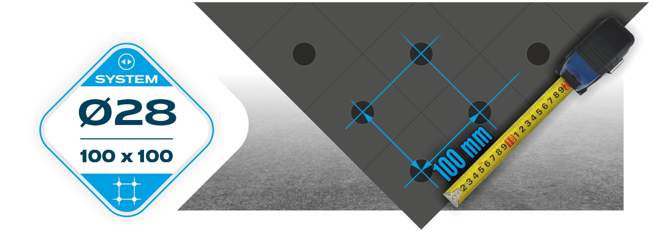 100&times;100 mm grid, fi28 system